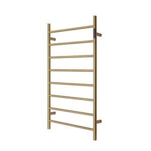 Premium Brushed Gold Heated Towel Rack with LED control- 8 Bars, Round Design, AU Standard, 1000x620mm Wide