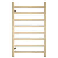 Premium Brushed Gold Heated Towel Rack - 8 Bars, Square Design, AU Standard, 1000x620mm Wide