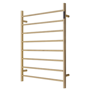 Premium Brushed Gold Heated Towel Rack with LED control- 8 Bars, Round Design, AU Standard, 1000x850mm Wide