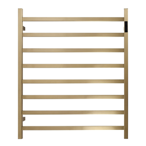 Premium Brushed Gold Heated Towel Rack With LED control- 8 Bars, Square Design, AU Standard, 1000x850mm Wide