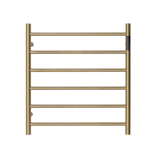 Premium Brushed Gold Heated Towel Rack with LED control- 6 Bars, Round Design, AU Standard, 650x620mm Wide