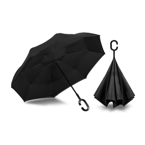 Reverse Umbrella Windproof Double Layer C-Handle Inverted Folding in Black