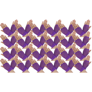 24 Pair Fishnet Gloves Fingerless Wrist Length 70s 80s Costume Party - Purple
