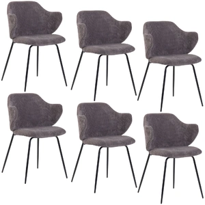 Set of 2 Dining Chairs with Corduroy Cord Fabric in Dark Grey Lincoln