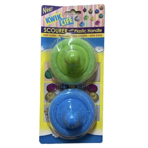 1 Pack of 2 Scourer with Plastic Handle Cleaning Dishes Pots & Pans