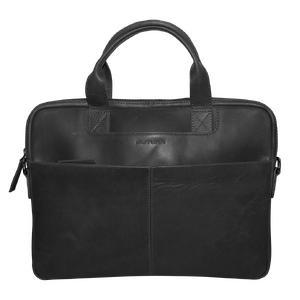 Futura Mens Slimline Leather Laptop Bag School Work Satchel Shoulder Strap - Black