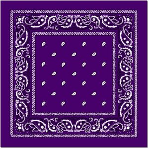 BANDANA Paisley 100% COTTON Head Wrap Durag Bandanna Summer Biker Scarf Mask - Purple