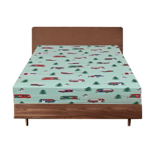 Queen Luxury 100% Cotton Flannelette Fitted Bed Sheet Flannel - Trees/Caravan