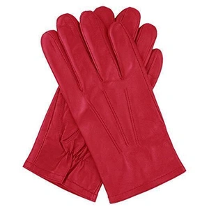 Mens Genuine Full Grain Leather Gloves 3 Point Stitch Fleece Lined Warm Winter in Red - X-Large