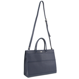 Morrissey Italian Structured Leather Tote Unisex Computer Bag Handbag - Navy