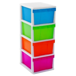 MEGA 4 Tier Drawer Storage Shelving Unit Unit Organiser Plastic Level Office Cabinet in Coloured