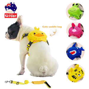 Ondoing Pet Saddle Bag Dog Harness Backpack Hiking Traveling Outdoor Bags Cute Costume (Yellow tiger bag with leash)L