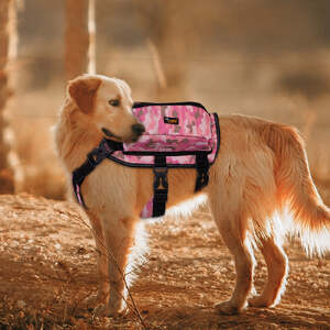 Ondoing Dog Backpack Harness Pet Carrier Saddle Bag Reflective Adjustable Outdoor Hiking-XL-Camo Pink