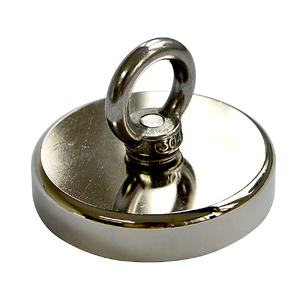 Round Neodymium Fishing Magnet with Countersunk Hole and Eyebolt, 500 LBS pull