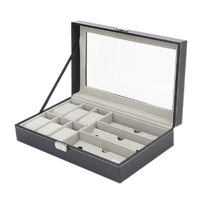 6+3 Grid Watch Sunglass Eyeglasses Display Box Case Storage Organizer PU Leather