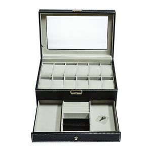 12 Grids Watch Display Case Leather jewellery Storage Box Organiser Lock Key