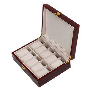 10 Grids Wooden Watch Case Glass Jewellery Storage Holder Box Wood Display