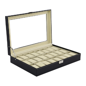 Watch Box - 24 Slot Luxury Display Case With Framed Glass Lid