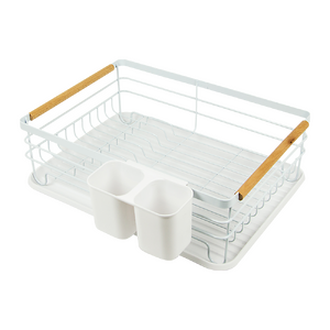 Metal Dish Drying Rack Drainboard Holder Tray Kitchen Plates Cutlery Wood Handle