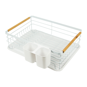 Metal Dish Drying Rack Drainboard Holder Tray Kitchen Plates Cutlery Wood Handle