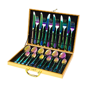 24pcs Stainless Steel Cutlery Set Rainbow Fork Knife Spoon Family Tea Cafe Dinner