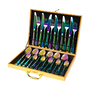 24pcs Stainless Steel Cutlery Set Rainbow Fork Knife Spoon Family Tea Cafe Dinner