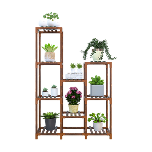 Indoor Outdoor Garden Plant Stand Planter Flower Pot Shelf Wooden Shelving - 9 Shelves