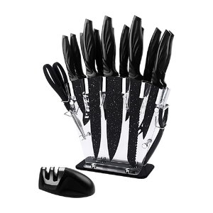 Kitchen 17 Pc Knife Set w/ Block & Sharpener Chef Bread Steak Knives