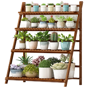 Plant Stand Outdoor Indoor Garden Wood Bamboo Shelf Folding 100CM Length