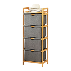 Bamboo Shelf with Storage Hamper ‚Äì Wooden Organiser with 4 Laundry Bags
