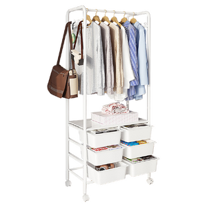 Metal Open Wardrobe Modern Storage Cabinet Tall Clothes Drawers Hanger Coat Rack