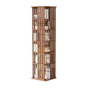 360 Rotating Bookshelf Bamboo Storage Display Rack Shelving in Dark Wood