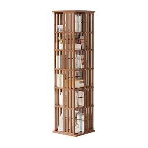 360 Rotating Bookshelf Bamboo Storage Display Rack Shelving in Dark Wood