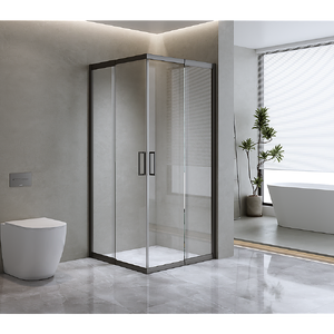 Adjustable 1000x1000mm Double Sliding Door Glass Shower Screen in Black