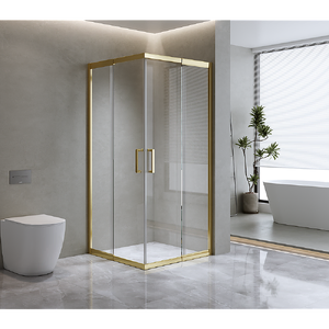 Adjustable 1000x1000mm Double Sliding Door Glass Shower Screen in Gold