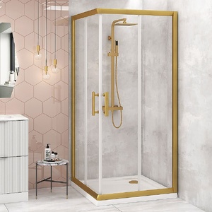 Adjustable 1000x1100mm Double Sliding Door Glass Shower Screen in Gold