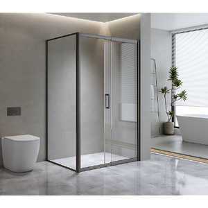 Adjustable 1400x1010mm Single Door Corner Sliding Glass Shower Screen in Black