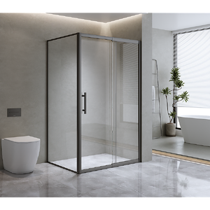 Adjustable 1400x800mm Single Door Corner Sliding Glass Shower Screen in Black