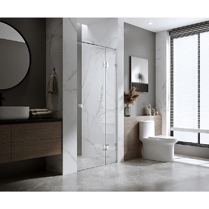 110cm Frameless Wall-to-Wall Shower Screen with Chrome U-Brackets, Brass Hinges & Round Knob Handle