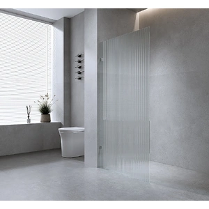 110cm Reeded Glass Shower Screen with Nickel F-Brackets and Round Pole