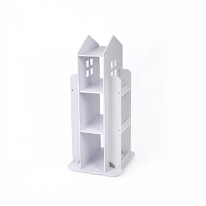 Rotating Bookcase Bookshelf Kid's Book Organiser Rack Wooden Castle Display Shelf