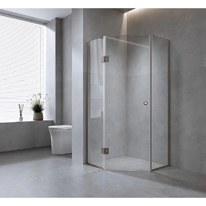 90cm Frameless Diamond Shower Screen with Gunmetal Channels and Brass Hinges
