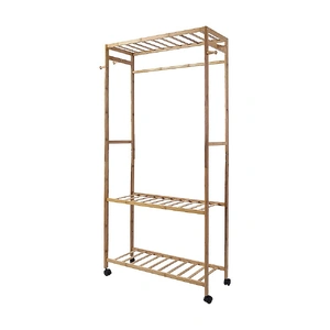 Wooden Clothes Rail with Shelves & Wheels ‚Äì Open Wardrobe Rack Stand