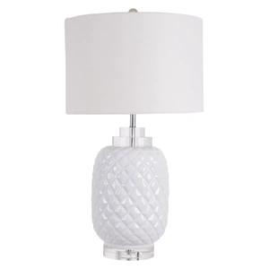 Island White Table Lamp Gloss Ceramic Bedside 67cm