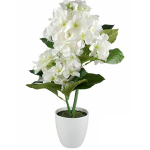 Artificial White Hydranger in White Plastic Pot 10x46cm