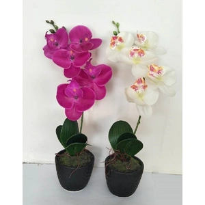 Set 2 Artificial Single Stem Orchid in Plastic Pot 32cm