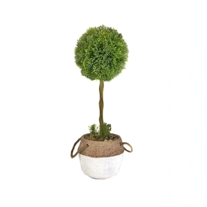 Artificial Single Ball Topiary in Cement Pot 43cm