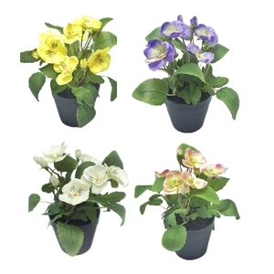Set 4 Artificial Flowers In Plastic Pot 7 x 19 cm