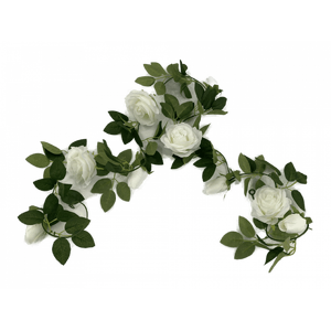 Flowering White Artificial Rose Garland 190cm