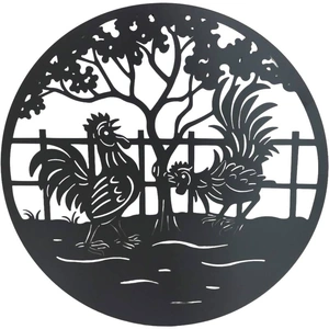 Set 2 Happy Rooster Metal Wall Art 98x98cm